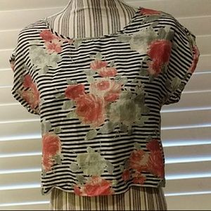 TopShop Floral Striped Boxy Crop Top